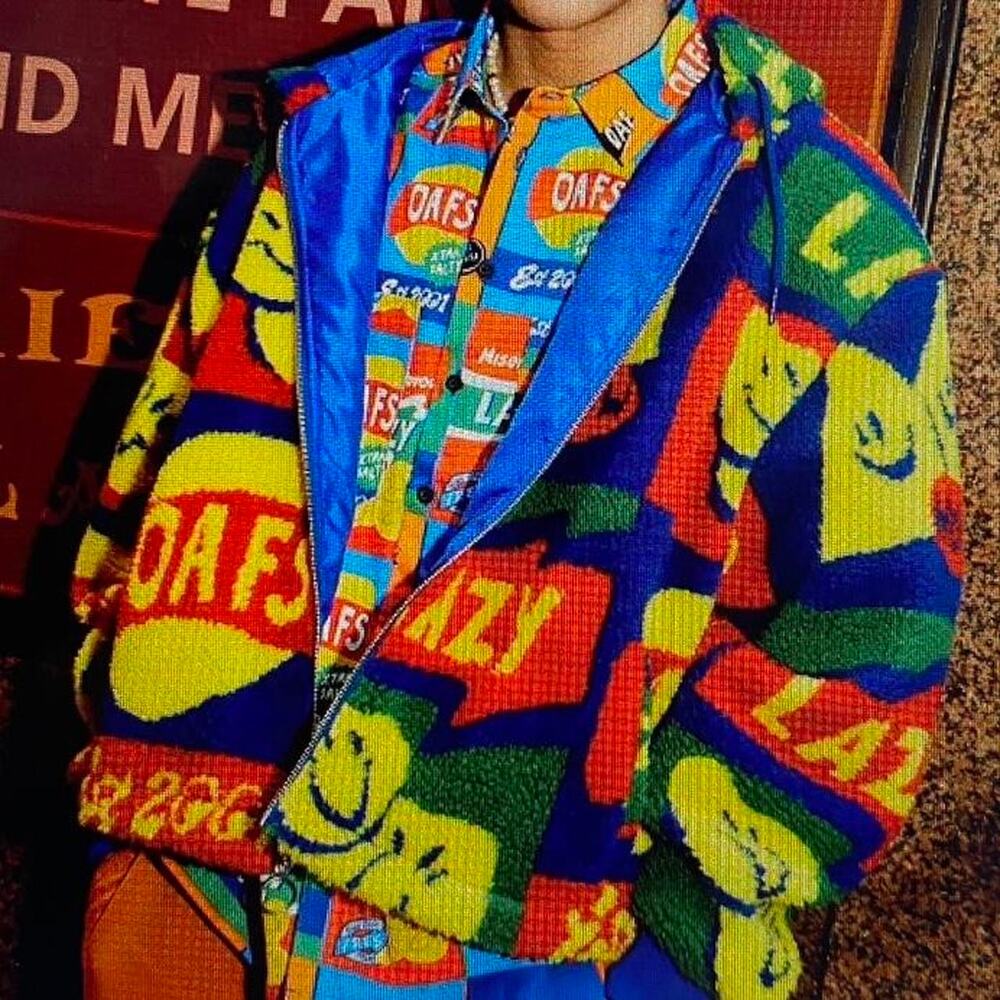 Lazy Oaf Bag A Crisps Fleece Full Zip Jacket Small Colorful Disco Womens Small